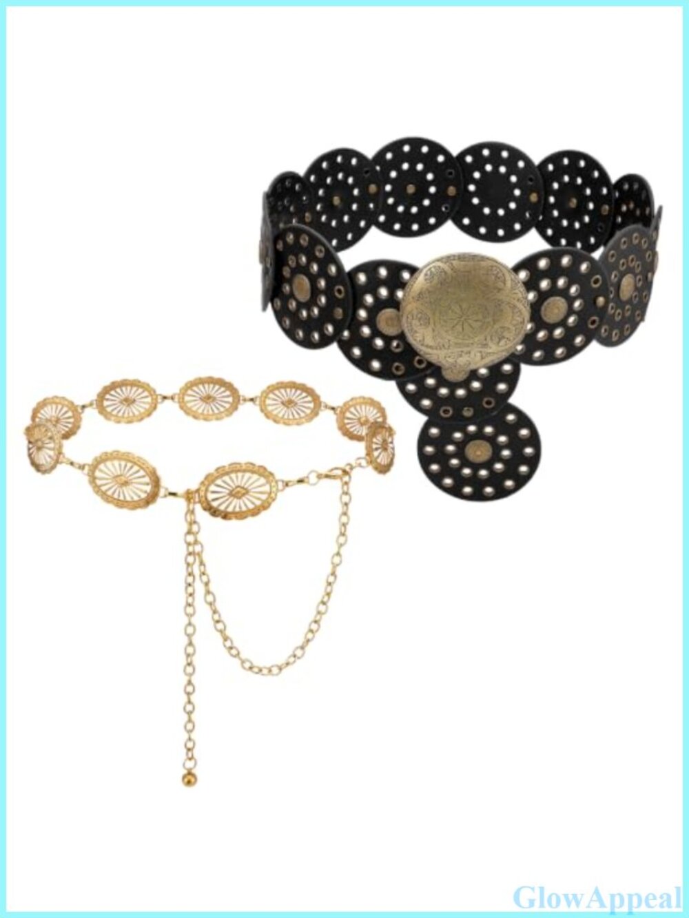 2 Pc Western Concho Belt Set PU Leather Alloy Adjustable Boho Waist Belt